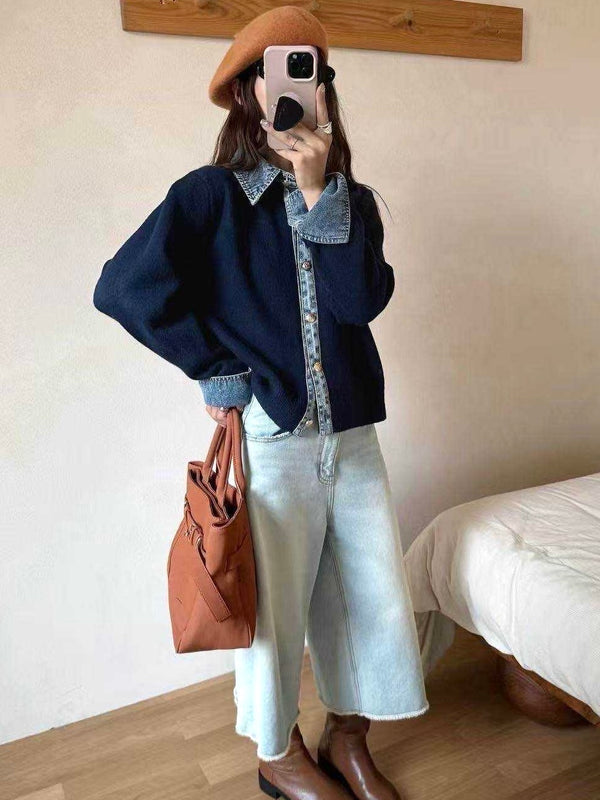 Soft Knitted Denim Cardigan - Navy