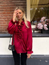 Elegante Wine Red Ruffle Blouse