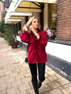 Elegante Wine Red Ruffle Blouse