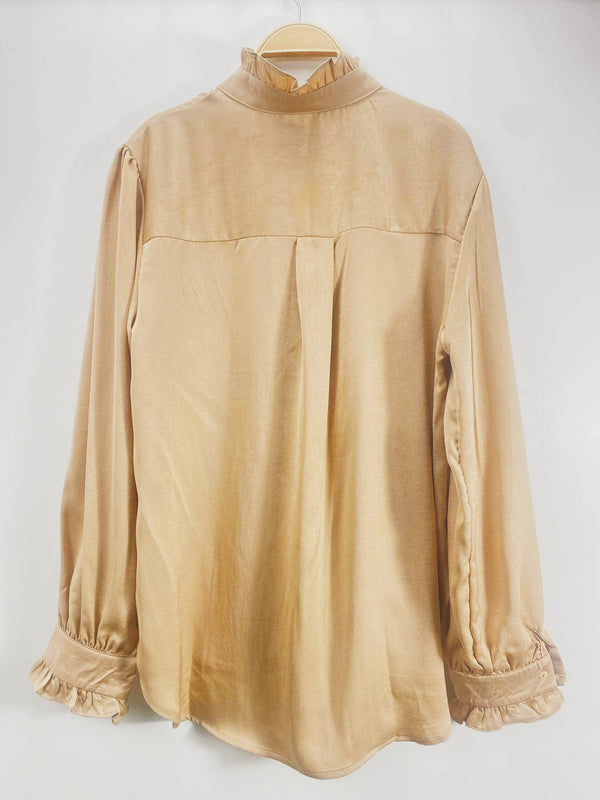 Champagne Chique Satin Ruffle blouse