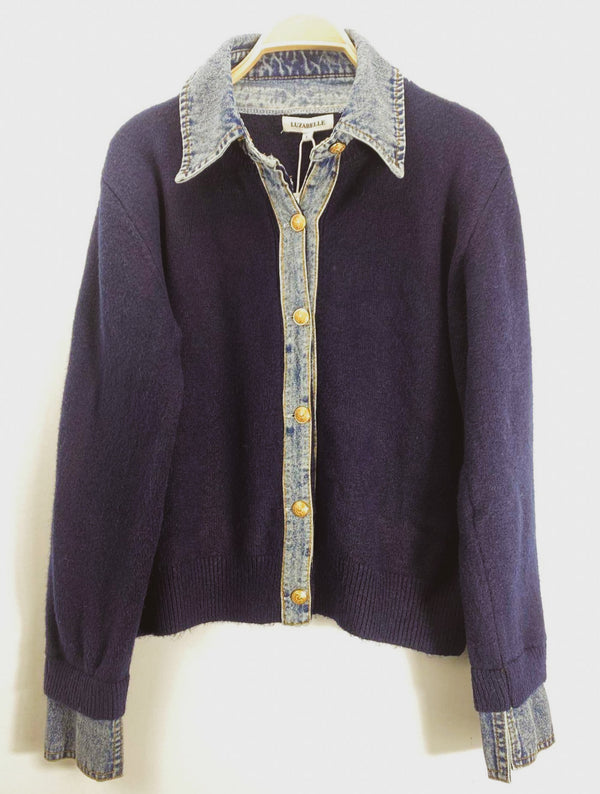 Soft Knitted Denim Cardigan - Navy