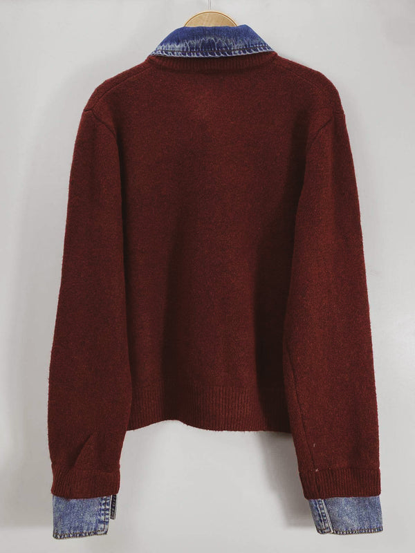 Soft Knitted Denim Cardigan - Burgundy Red