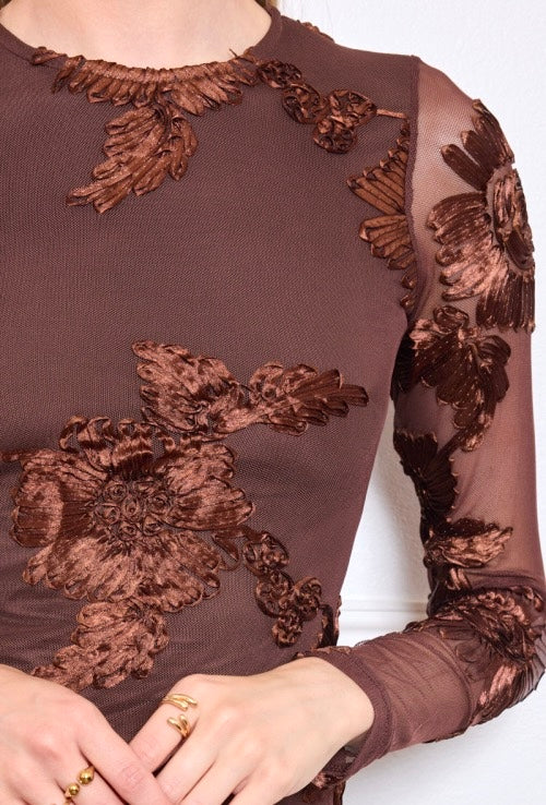 Broderie Flower shirt - Marron Brown
