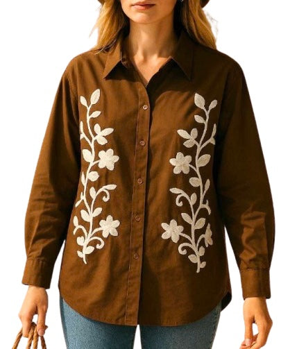 Floral Chocolate Autumn Blouse - Cotton