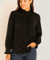 Black Chique Satin Ruffle blouse