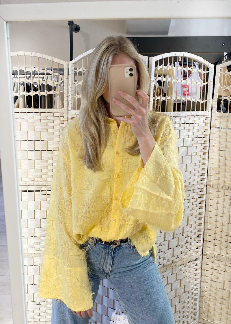 Trendy Fringe Blouse - Soft Yellow