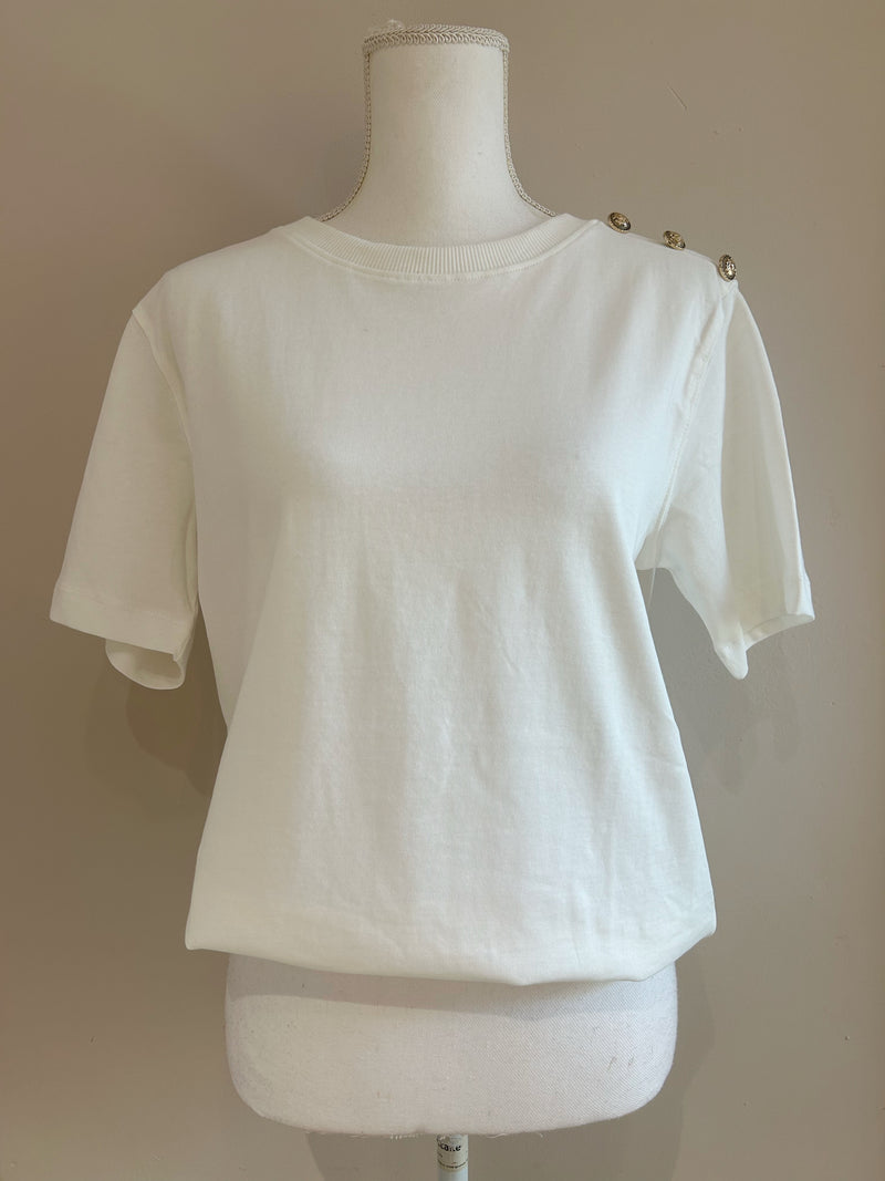 White Cotton tee - golden buttons