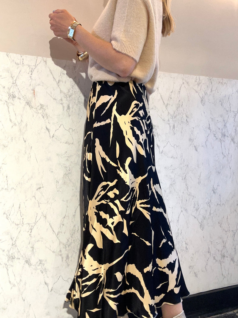 Satin Skirt - Black statement Printed Skirt