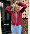 Soft Knitted Denim Cardigan - Burgundy Red