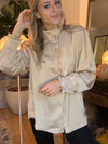 Champagne Chique Satin Ruffle blouse