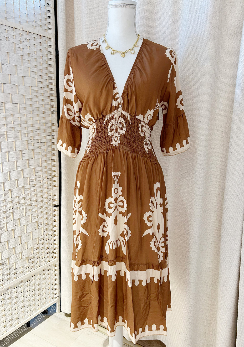 Brown Caramel🤎- Viscose graphic Dress