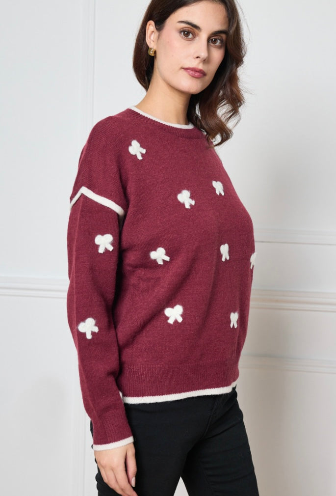 Lovely BowTie Pullover - Burgundy