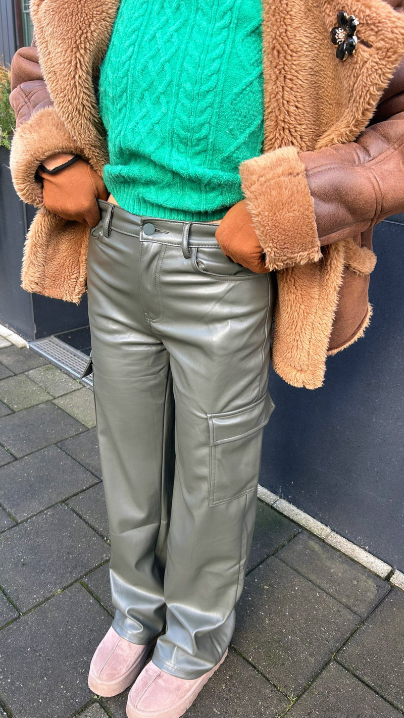 Cargo Leather pants - Earth green