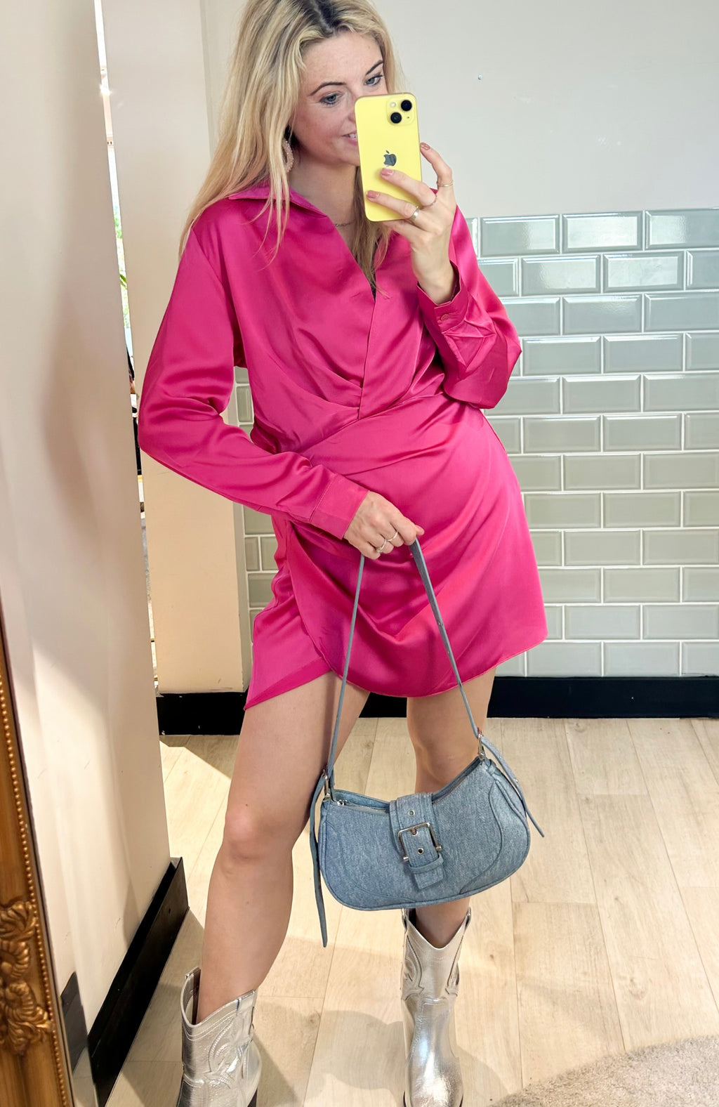 Satin longsleeve dress - Pink