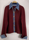 Soft Knitted Denim Cardigan - Burgundy Red