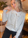 Féminin Bowtie Cardigan - Light Grey