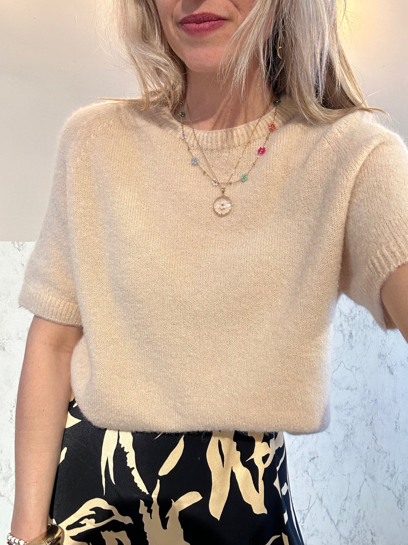 Alpaca Wool Viscose Top - Nude