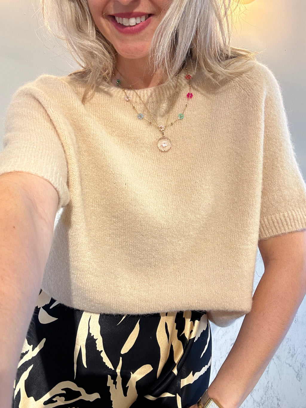Alpaca Wool Viscose Top - Nude
