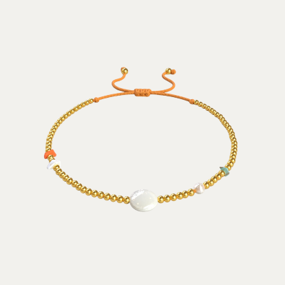 Gouden kralen armband - White & Orange
