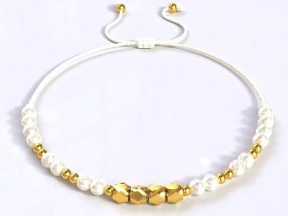 Leather beads Bracelet Gold&White